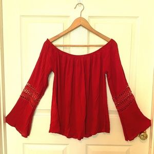 Burnt Orange Bell Sleeve Off-Shoulder Top